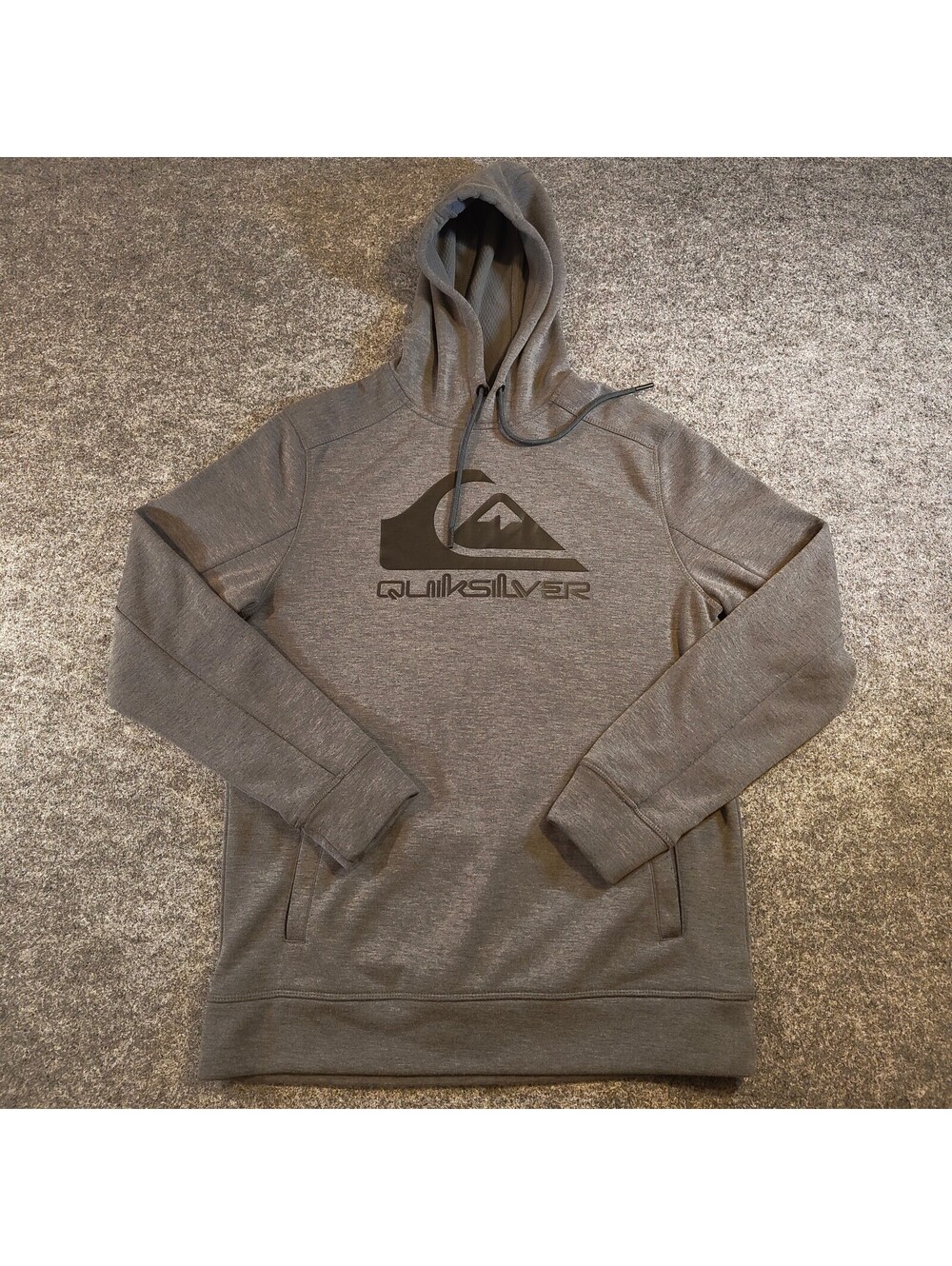 Quiksilver Gray Hoodie Men’s Small Logo Graphic Pullover Sweatshirt